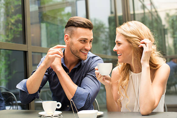 istock Beautiful couple having coffee on a date 578311806