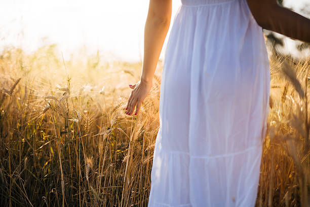istock Beautiful woman in barley field 578311918