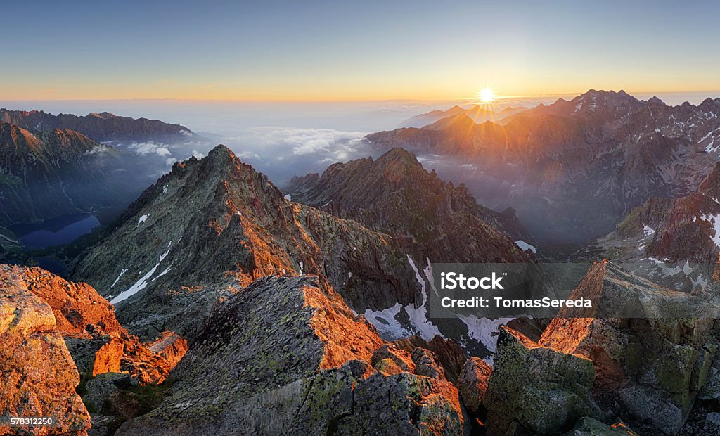 Mountain sunset panorama landscape in Tatras, Rysy, Slovakia Mountain sunset panorama landscape in Tatras, Rysy, Slovakia. Slovakia Stock Photo