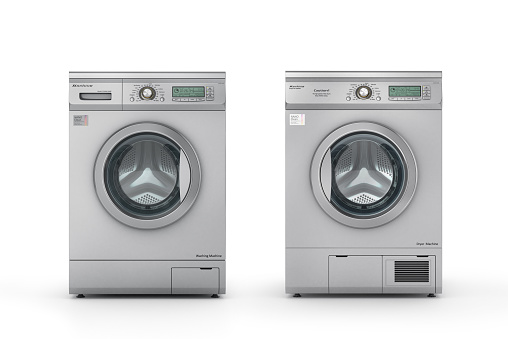 Set of washing and dryer machine on a white background. 3d illustration