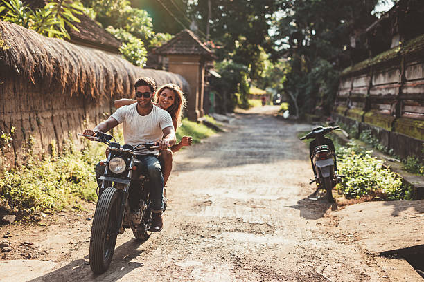 istock Young couple on motorcycle ride 578555866