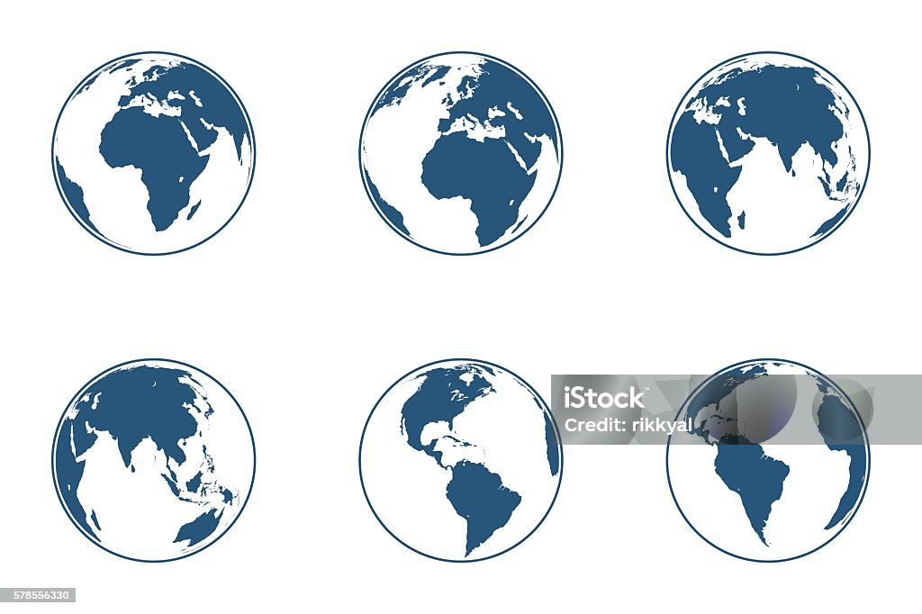 Set di globi vettoriali dettagliati. Illustrazione vettoriale. - arte vettoriale royalty-free di Globo terrestre