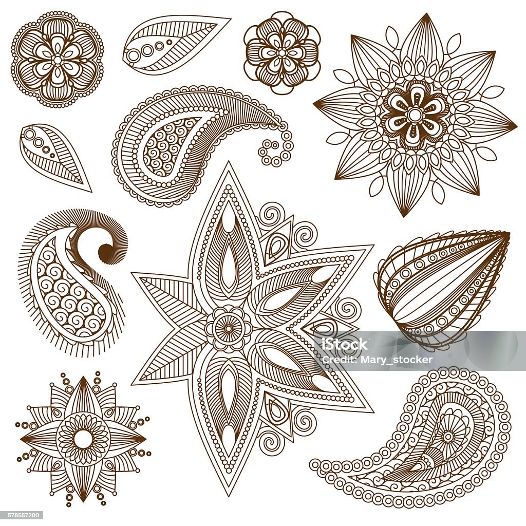 Henna tattoo doodle vector elements Henna tattoo doodle vector elements on isolated background. Vector illustration. Eps 10. Abstract stock vector