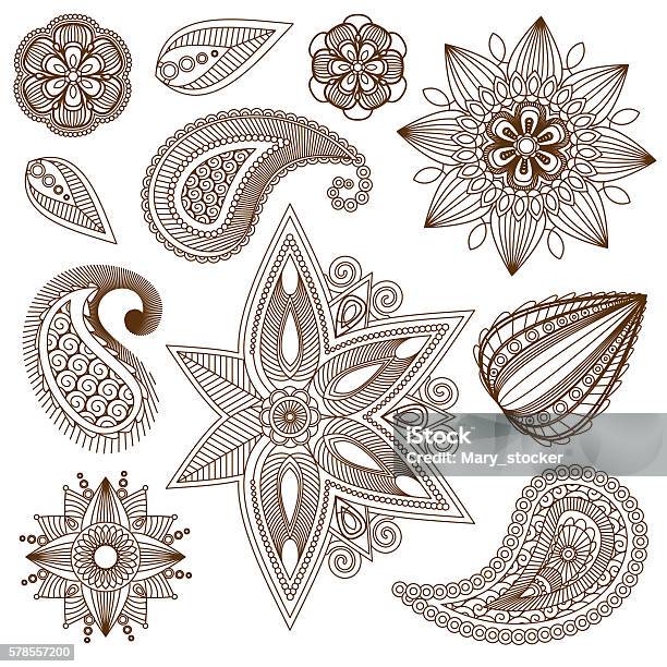 Henna Tattoo Doodle Vector Elements Stock Illustration - Download Image Now - Abstract, Arabic Style, Backgrounds