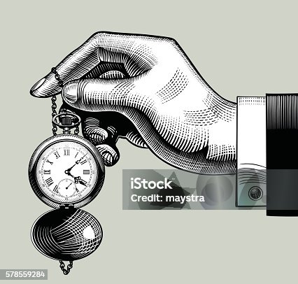 istock Hand with an old clock. Retro pocket watch 578559284