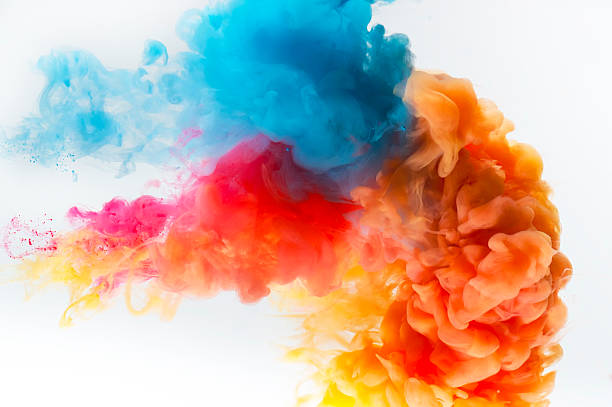 Paint splash on a white background. Red, yellow and blue colors paint splash on a white background. smoke physical structure stock pictures, royalty-free photos & images