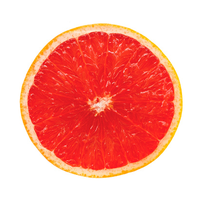 Sliced red ripe grapefruit isolated on white background