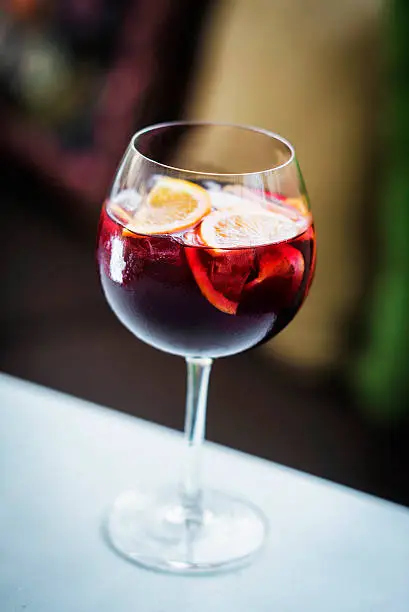 Photo of red wine spanish famous traditional sangria gourmet cocktail drink