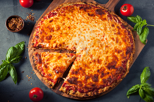 Healthy Homemade Quinoa Crust Cheese Pizza with Basil