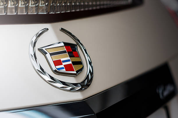 Emblem of Cadillac company on car stock photo