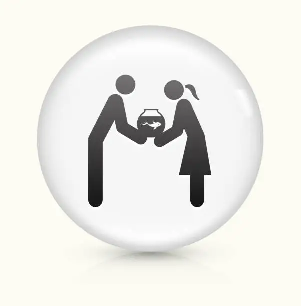 Vector illustration of Couple and Fish Bowl icon on white round vector button