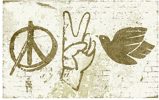 illustrazioni stock, clip art, cartoni animati e icone di tendenza di simboli di pace muro di graffiti - pace