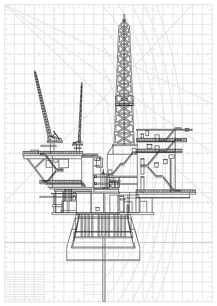 oil платформы blueprint - oil industry oil rig mining oil stock illustrations