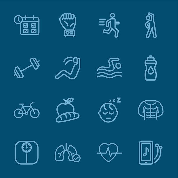 значок синей линии упражнения и здоровье - human lung audio stock illustrations