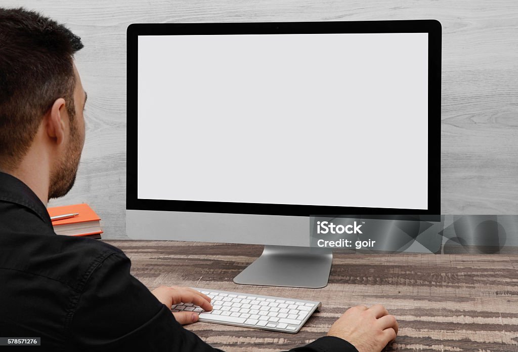 Man Is Computer Man Using A Computer Stock Photo - Download Image Now - One Person ...