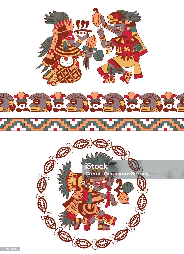 aztec pattern vector illustration aztec cacao bean pattern on white background American Culture stock vector