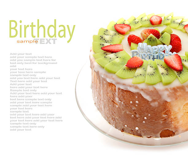 Homemade Angel Food Cake with strawberry and kiwi fruits isolated on white background
