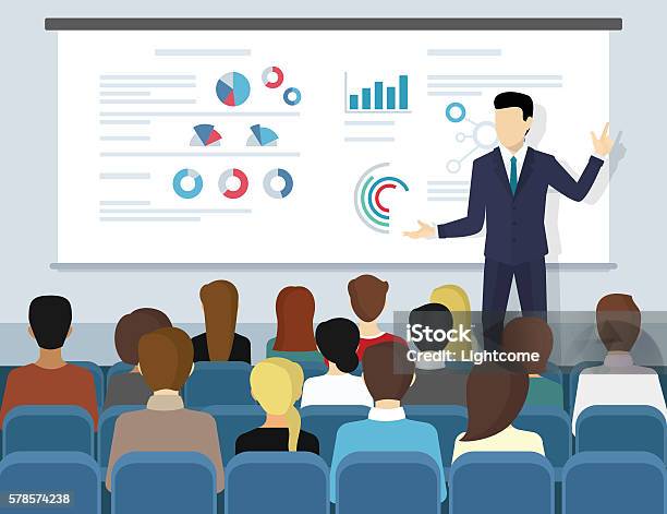 Business Seminar Speaker Doing Presentation And Professional Training Stock Illustration - Download Image Now