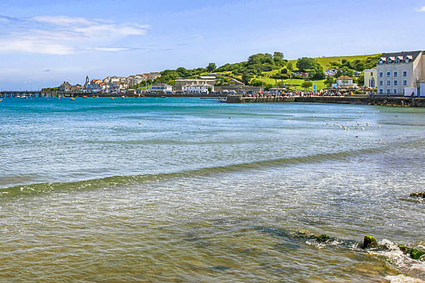 the coastline of dorset and the bay at swanage , uk - swanage imagens e fotografias de stock