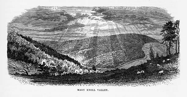 Mary Knoll Valley, Ludlow, England Victorian Engraving, Circa 1840 Very Rare, Beautifully Illustrated Antique Engraving of Mary Knoll Valley, Ludlow, England Victorian Engraving, Circa 1840 from Our Own Country, Great Britain, Descriptive, Historical, Pictorial. Published in 1880. Copyright has expired on this artwork. Digitally restored. ludlow shropshire stock illustrations