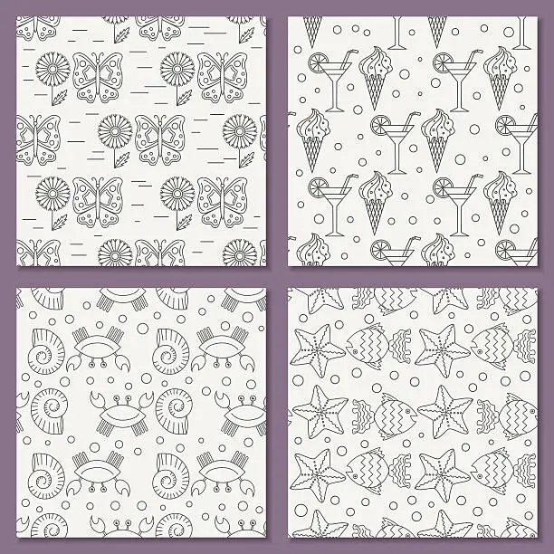 Vector illustration of vector set of seamless patterns for the summer theme