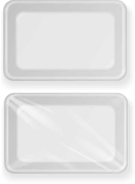 White empty plastic food container . Packaging for meat, fish White empty plastic container for food. Packaging for meat, fish and vegetables polystyrene box stock illustrations