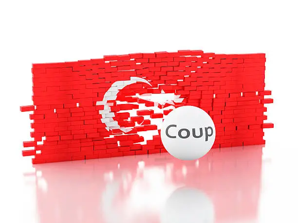 3d renderer image. Turkey flag. Military Coup Attempt concept.