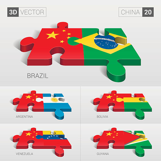 ilustraciones, imágenes clip art, dibujos animados e iconos de stock de bandera de china. rompecabezas vectorial 3d. conjunto 20. - asia jigsaw puzzle map cartography