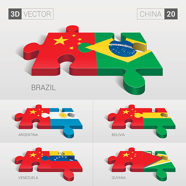 중��국 국기. 3d 벡터 퍼즐. 20을 설정합니다. - asia jigsaw puzzle map cartography stock illustrations