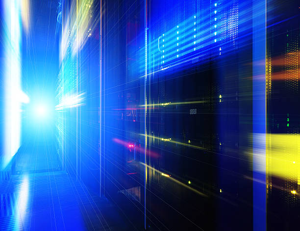 istock futuristic look of room with mainframe in data center. 578581154