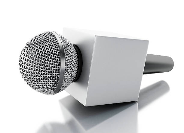 istock 3d News microphone tv with yellow box. 578581402