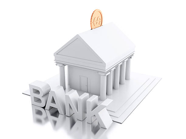 istock 3d Bank building with money coin. 578581724