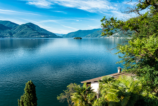The beautiful lake Lago Maggiore at the border between Switzerland and Italy