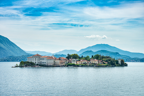 The small island Isola Bella of the Borromean islands in the beautiful lake Lago Maggiore at the border between Switzerland and Italy