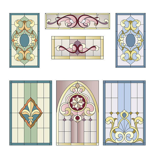 스테인드 글라스 패턴 - stained glass church window glass stock illustrations