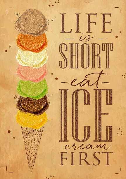 포스터 아이스크림 콘 크래프트 - waffle eating meal food and drink stock illustrations