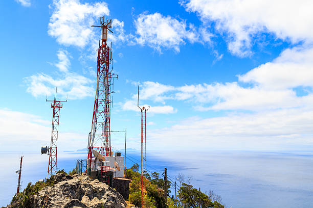 istock Telecommunication tower with antennas on Pico do Facho viewpoint 578584496