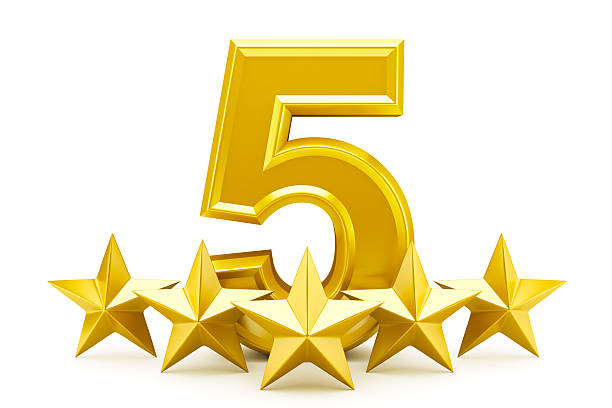 istock Five star rating - shiny golden stars 578585210