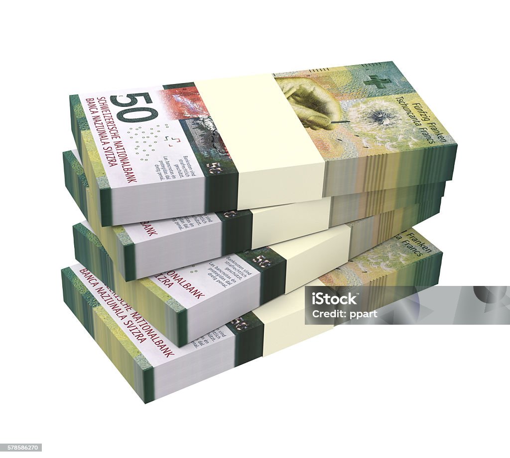 Swiss money isolated on white background. Computer generated 3D photo rendering. Swiss Currency Stock Photo