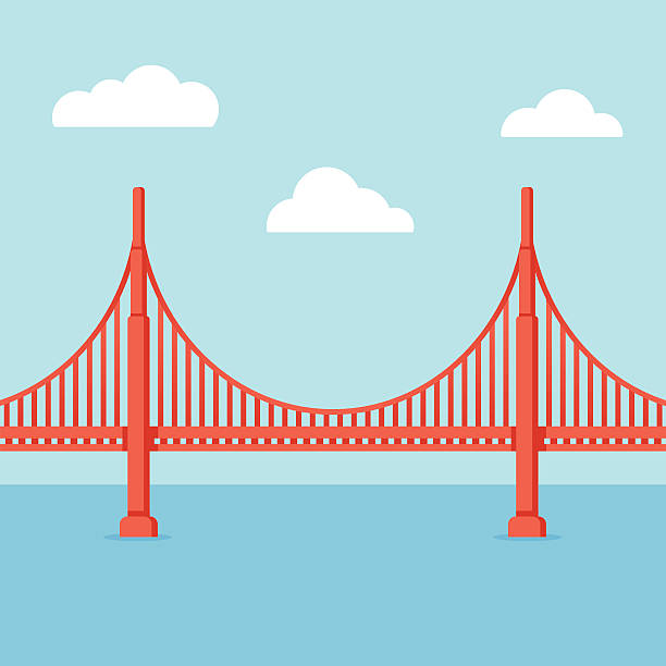 Golden Gate Bridge Golden Gate Bridge illustration. Flat cartoon vector style with vintage colors. bay cartoon stock illustrations