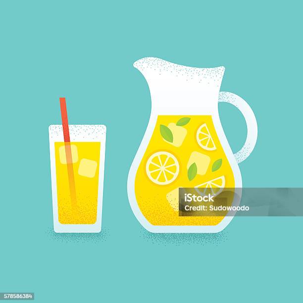 Lemonade Pitcher And Glass Illustration Stock Illustration - Download Image Now - Lemonade, Juice - Drink, Drinking Glass