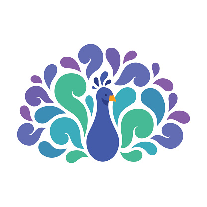 Abstract Peacock illustration with beautiful color swirls. Vector bird logo.