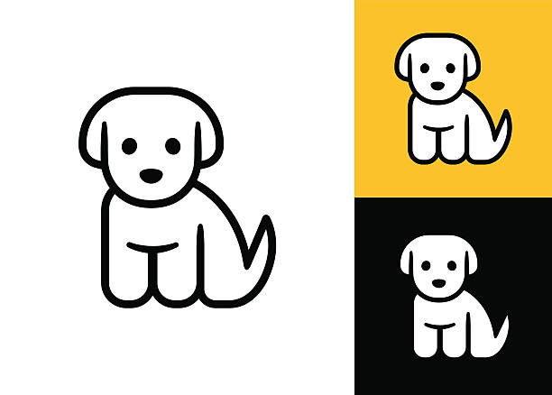 Little puppy icon Puppy icon isolated on white, black and yellow background. Cute little cartoon dog vector illustration. Vet or pet shop logo. dog sitting icon stock illustrations