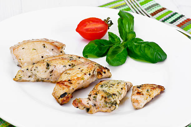 istock Grilled Chicken Fillet with Pepper, Basil and Tomato 578586640