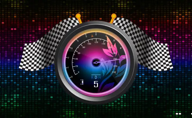 Vector illustration of Speedometer with flags background