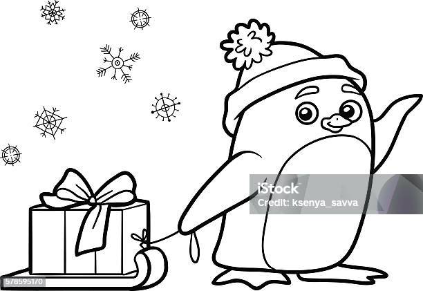 Coloring Book Penguin With Christmas Gift Stock Illustration - Download Image Now - Coloring Book Page - Illlustration Technique, Penguin, Christmas