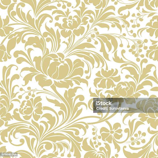 Gold Seamless Floral Vector Background Stock Illustration - Download Image Now - Floral Pattern, Flower, Pattern