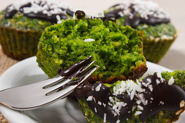 istock Fresh muffins with spinach, desiccated coconut and chocolate glaze 578596304