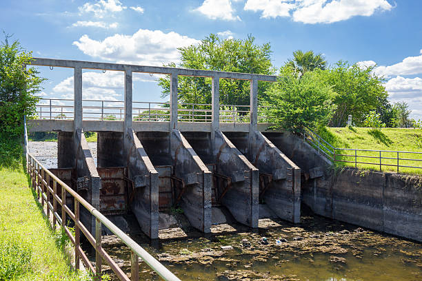 istock Small dam in river, Dike in asia with tree 578598544