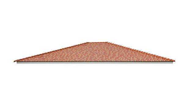 istock Orange roof tiles isolated on white background 578598558